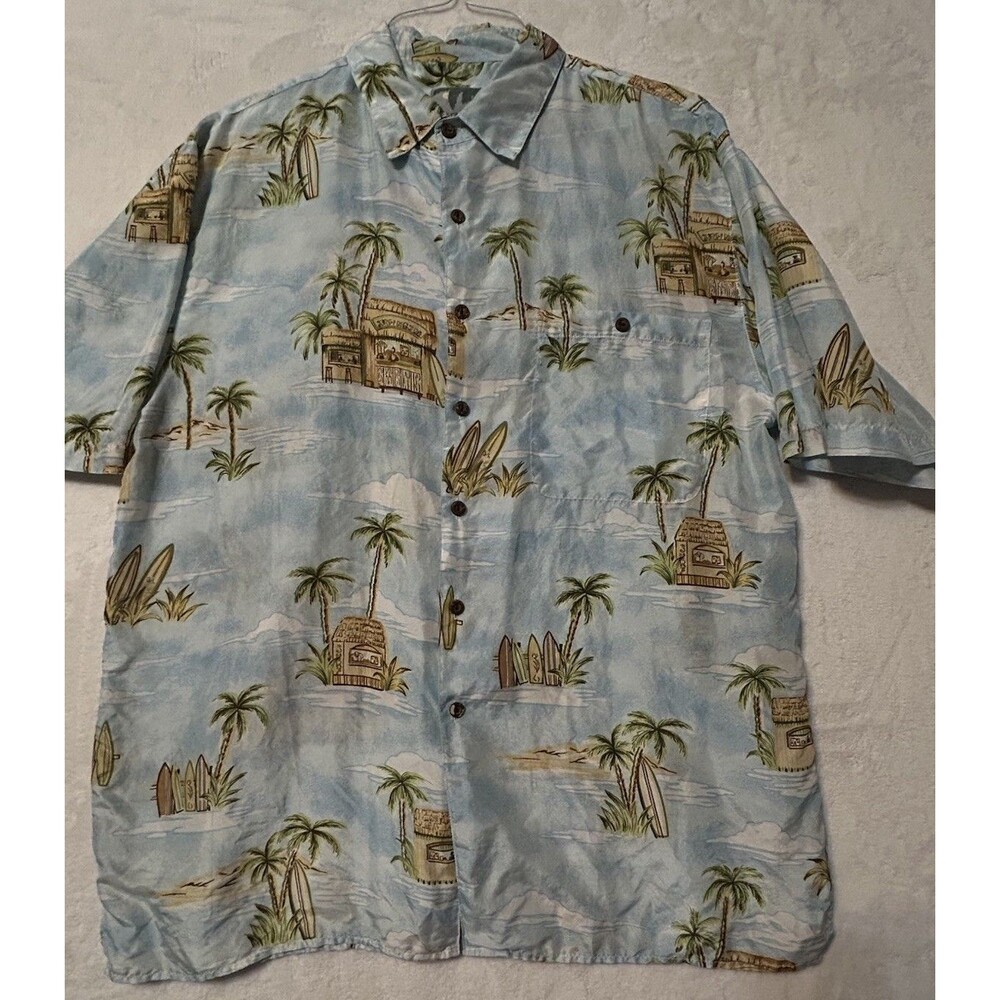 Silk Traders 100% Silk Hawaiian Print Short Sleeve Button Up Shirt Men’s L  ￼￼￼